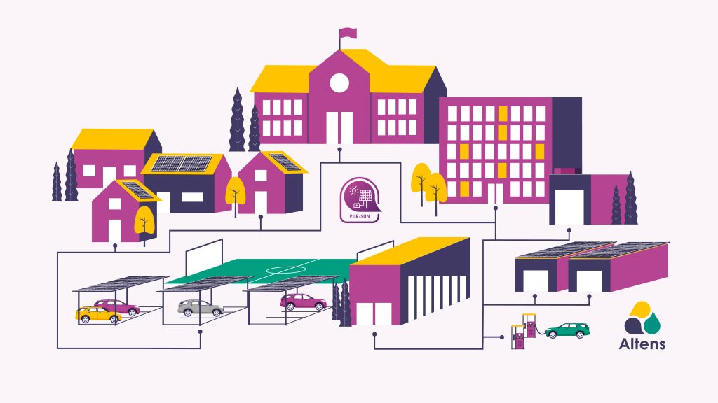 Illustration d'une commune ayant recours à l'offre d'autoconsommation collective proposée par Altens dans le cadre de son offre PUR-SUN